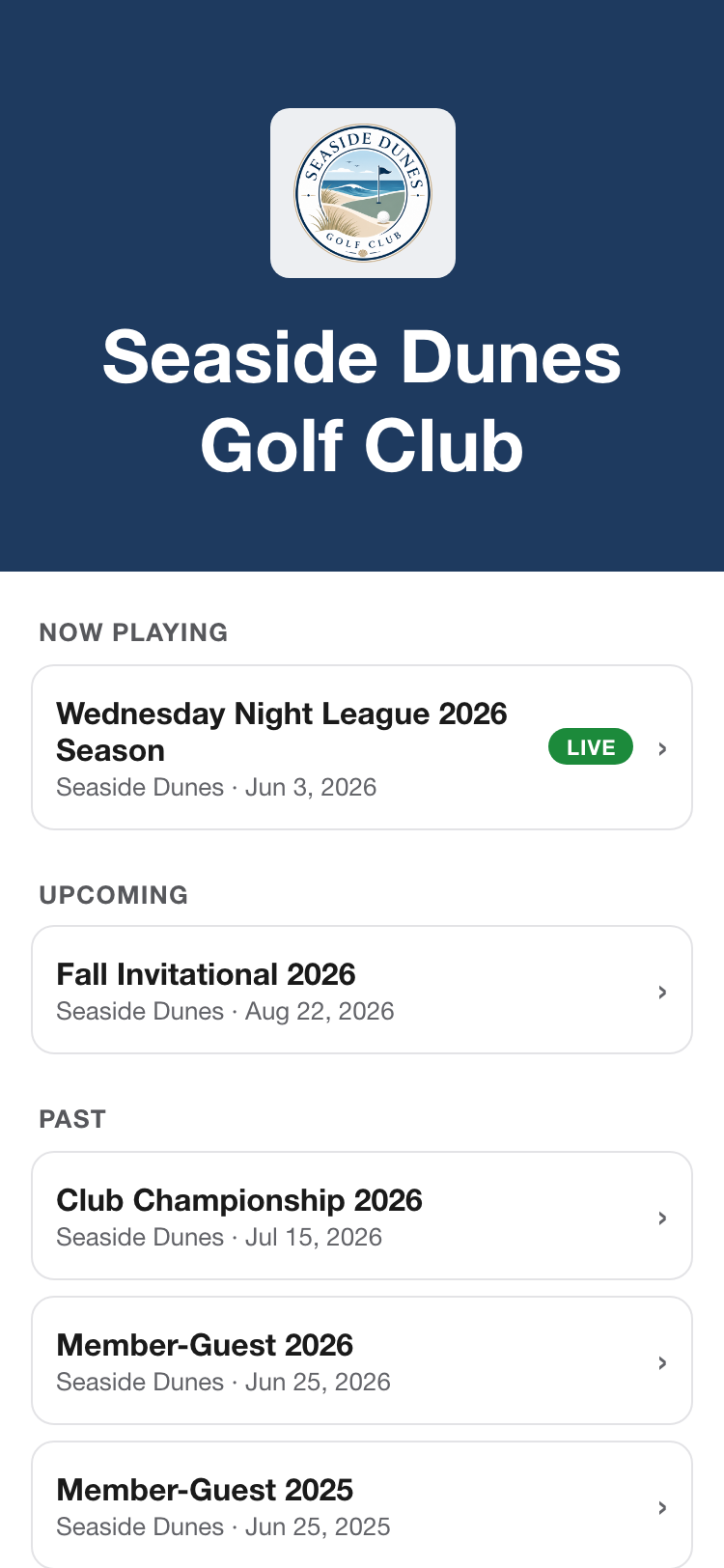 A golf club's home page on Swilkin — what's on, recent results, and the winners' circle